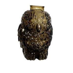 Vintage Wise Old Owl Coin Bank Brown Glass 6.25 Inch